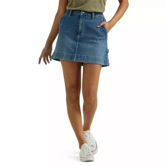 Lee Women's Heritage High Rise Loose‎ Fit Denim Blue Mid Crush Jean Mini Skirt - Picture 1 of 7